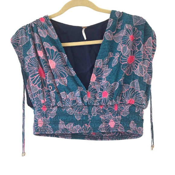 Free People Morning Sun 2-Piece Set Small Teal and Pink Flowers NEW - Picture 5 of 15